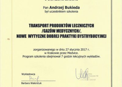 Szkolenie z transportu produktów leczniczych - 24.01.2017.